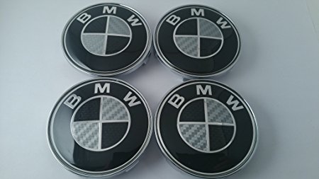4 BMW Black CARBON FIBER Wheel Center Caps, Badge, E36 E39 E46 E60 E90 M3 Emblem 68mm