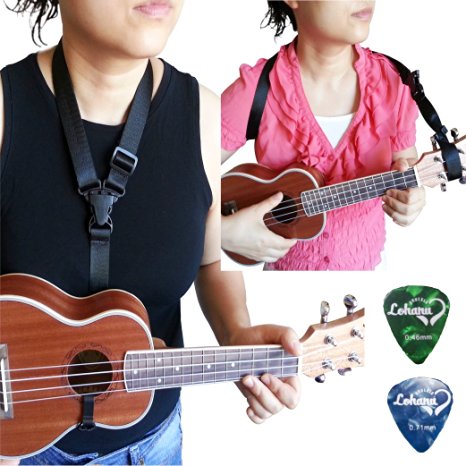 Clip On Ukulele Strap Black Color Adjustable In Various Length From Lohanu Ukulele Hook & Clips On Requires No Drilling Tapes Glues Button Free Snap On High Quality Nylon Straps Easy To Use & Carry Fits Any Uke Sizes Helps You Play Your Uke Better & Easier Enhance Your Ukulele Playing Experience Now!