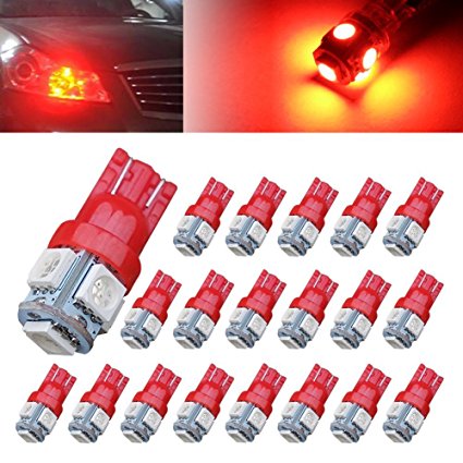 AUTOUS90 20 X T10 Wedge 5 SMD 5050 Red LED Light bulbs W5W 2825 158 192 168 194