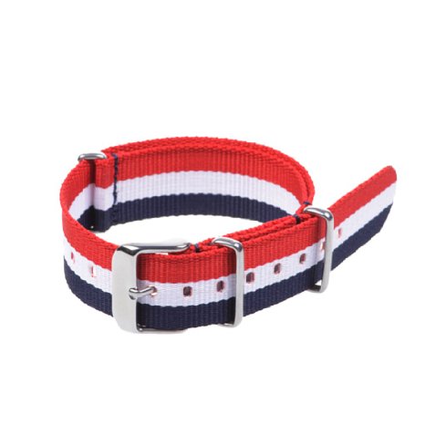 Cosmos ® 20mm Nylon Easily Interchangeable Replacement Watch Strap Bands (Red White Blue)