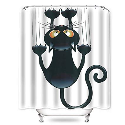 Funny Shower Curtain, 72 Inch Shower Curtain and 3D 100% Polyester Shower Curtain Liner, Shower Curtain Anti Mould for Bathroom & Toilet … (Cat, 7272)