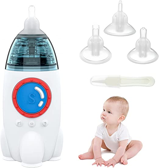 Bubbycare Baby Nose Sucker, Electric Nasal Aspirator with 3 Suction Levels, Waterproof Nasal Aspirator for Baby, Nose Sucker for Baby with Music & Light Nose Cleaner Newborns Infants Kids Toddlers