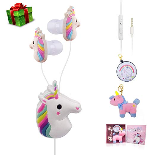 Unicorn Earbuds Earphones for Girls,Kids Wired Headphones Compatible with Apple Android,Unicorn Spree Include Unicorn Earphone,Key Chain,Gift Box,Gift Card