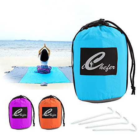 Sand Proof Compact Outdoor Quicksand Beach Blanket - 7’ X 9’- Best Sand Escape Mat Made in Strong Parachute Nylon with a Zipper Pocket, 7 Weightable Pockets   4 Anchor Loops