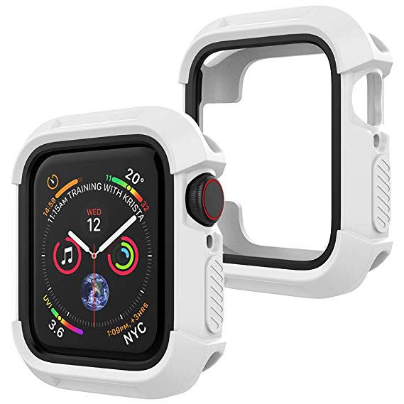 UooMoo Compatible with Apple Watch 4 case 44mm, TPU Shockproof Rugged Full-Protective Bumper Cover Replacement for iWatch Apple Watch Series 4 (44mm,White/Black)