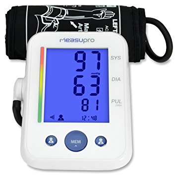 Measupro Blood Pressure Monitor with Upper Arm Cuff and Extra Large Screen Digital Screen, Fits Standard and Large Arms, FDA and CE Approved