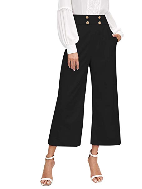 DIDK Women's Solid Knot Front Wide Leg Zipper Crop Pants