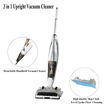 Cordless Vacuum Cleaner, FINE DRAGON 3 in 1 Upright Stick Vacuum Cleaner, Handheld Vacuum, Sweeper and Mopping with Water Tank (Sliver)