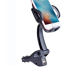 Car Phone Mount Charger, Phone Holder, Shinefuture Dual USB 3.1A Car Charger Adapter Car Cradle Mount Holder for 2-3.5 Inch Smartphone iPhone 7 6S 6 5S Samsung S7 S6 S5 MP5 GPS