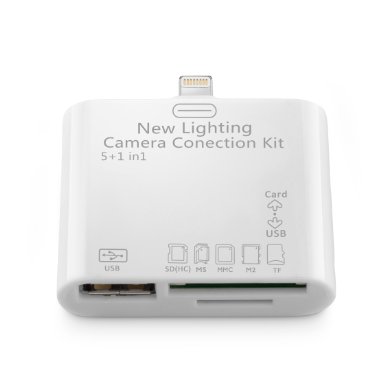 Camera Connection Kit Card Reader 5 in 1 Port - Transfer pictures and videos - Lightning for Apple iPad 4 / Mini / 5 Air, iPod Touch 5G / by OKCS