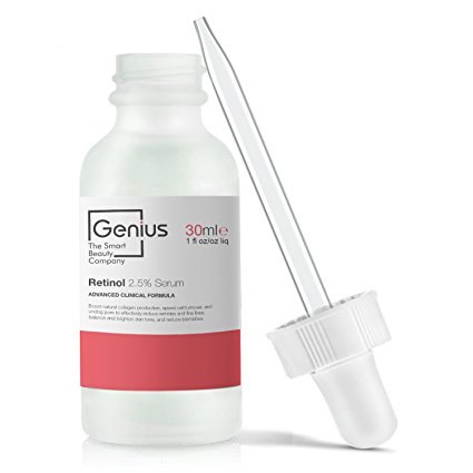 GENIUS Retinol 2.5 Serum | The Smart Retinol Serum, with Hyaluronic Acid   Vitamin C Added GENIUS-ly Remove Fine Lines and Wrinkles (Face, Neck and Eye Area), 1FL Oz.