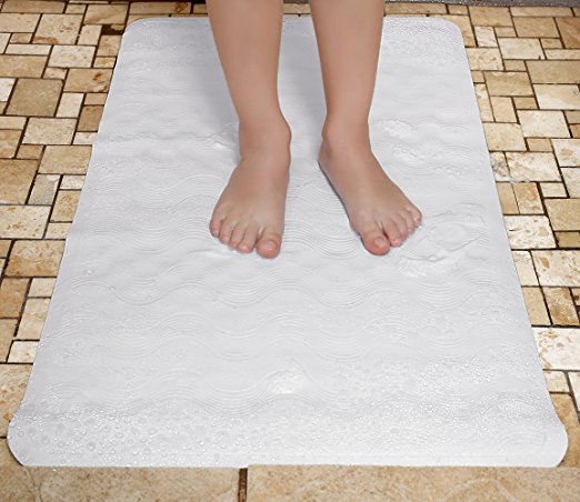 Bathtub Mat Non Slip - For Your Shower or Tub - 16" x 28" Mildew Resistant Ivory Natural Rubber Rug with Suction Cups to Avoid Slippage - Best for Baby Kids and Easy to Clean - Protect Yourself Now!