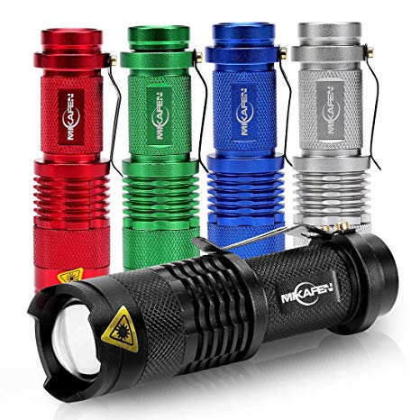 5 Pack Mini Flashlight Cree Q5 Led Torch 300 Lumens 3 Modes (Light - Low Light - Strobe)adjustable Focus Zoomable Light