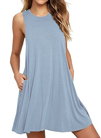 VIISHOW Women's Sleeveless Pockets Casual Swing T-shirt Dresses