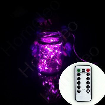 Homeleo 5M 50LEDS Battery Operated Remote Contol LED String Lights Flexible Copper Wire Light LED Starry Lights Fairy Lights AA Battery Powered Tiny Decorative Lights(50 Leds, Purple, Waterproof)