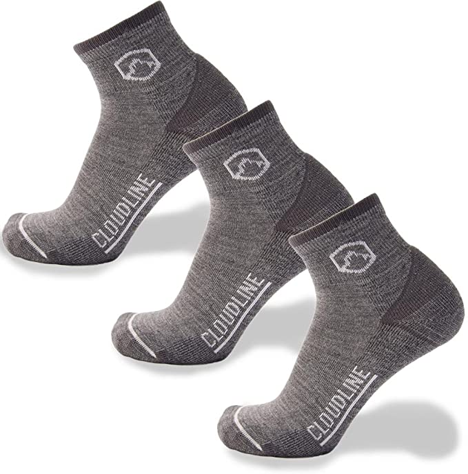 CloudLine Merino Wool Athletic 1/4 Crew Ultra Light Running Socks - 3 PACK - for Men & Women