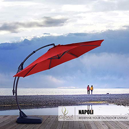 Grand Patio Deluxe 12 FT Curvy Aluminum Offset Umbrella, Patio Cantilever Umbrella with Base, Red
