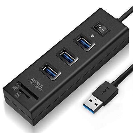 USB 3.0 Hub, Zedela SD Card Reader USB Hub 3.0 with SD/TF/Micro SD Card Slot and 3 USB 3.0 Port 5Gbps USB Reader for Computer/Laptop, Windows, iMac, MacBook Pro/Air, IdeaPad-with Power Switch