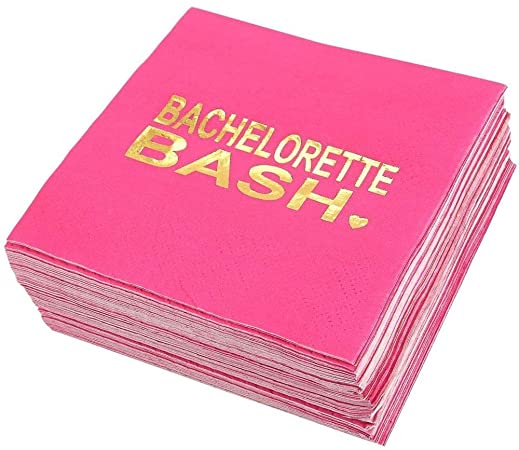 Bachelorette Bash Party Supplies, Hot Pink Paper Napkins (5 x 5 In, Gold Foil, 50 Pack)