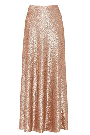 Honey Qiao Women’s Maxi Wedding Party Skirts Gold Sequin Holiday Formal Skirt