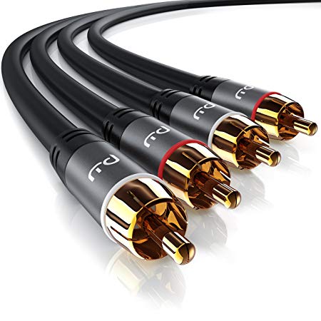 RCA Audio Cable 0.5m | 2RCA / Phono Plugs to 2RCA Phono Plugs | Stereo Audio Cable for Surround Sound / Dolby Digital / DTS | Metal Shell Casing   Gold Plated Conectors | for DJ Controller Home Theater HDTV Hi-Fi Systems Gramophones | Black / Grey