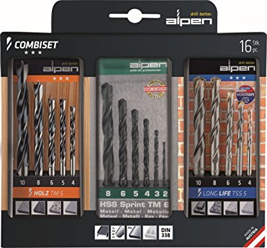 alpen CV Machines-Spiral wood drill bit diameter 4–10 MM Carbide Drill Bit Long Life 2–8 MM 801003100, 16 Piece Set