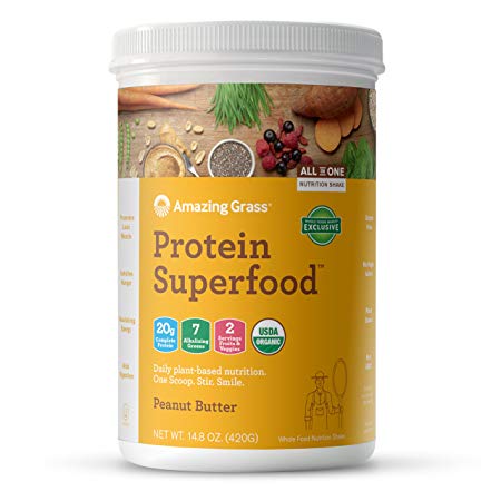 Amazing Grass Organic Plant Based Vegan Protein Superfood Powder, Flavor: Peanut Butter, 10 Servings, 14.8oz, Meal Replacement Shake