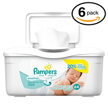 Pampers Baby Wipes Tub, Sensitive - 64 Wipes/Tub (6-Pack/384 Count, Pampers Sensitive)