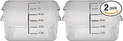 Rubbermaid Commercial Products-FG630400 Plastic Space Saving Square Food Storage Container For Kitchen/Sous Vide/Food Prep, 4 Quart, Clear, LID SOLD SEPARATELY (Pack of 2)