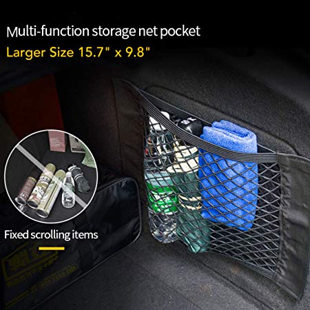Trunk Organizer Rear Trunk Back Seat Cargo Mesh Net Bag - Larger Size 15.7" x 9.8" Flexible Nylon Car Storage Wall Sticker Pouch Bag,Universal