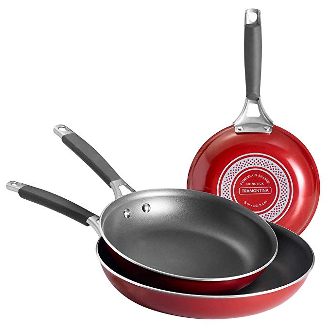 Tramontina Gourmet Selection 3 Piece Set Nonstick Saute Pans (8", 10" & 12") Heavy-Gauge Aluminium, MADE IN USA (Metallic Canyenne Red)