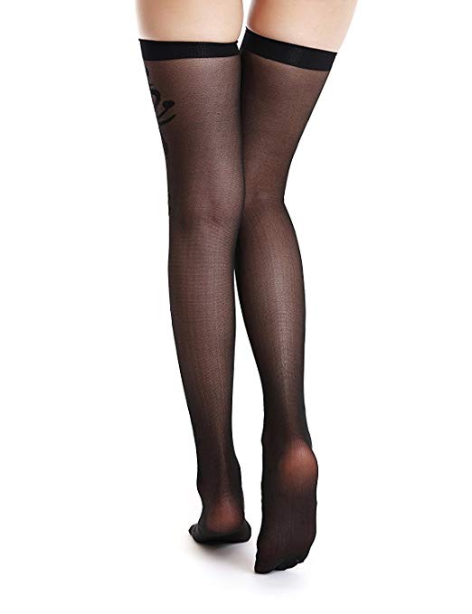 Florboom Women Fishnet Thigh High Stockings Socks Floral Lace Top Tights