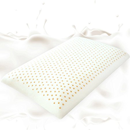 Ukshellan 100% Natural Latex Pillow, Ventilated Latex Foam, Queen Size, Removable Cotton Cover, 1