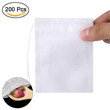 Tea Bags, LUTER 200 Pcs Disposable Tea Filter Bags Empty Cotton Drawstring Seal Filter Tea Infuser for Loose Leaf Teal（3.54 x 2.75 inch)