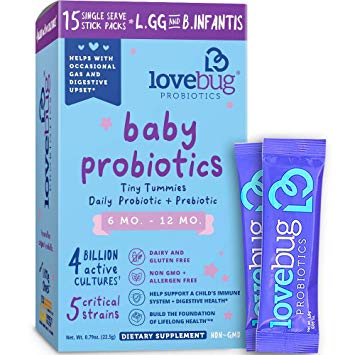 Lovebug Probiotics Tiny Tummies Probiotics, 15 Packets, Infant & Baby Probiotic Supplements for Babies 6-12 Months, Flavorless Powder - Oral Probiotics Kids - Helps Reduce Crying (15)