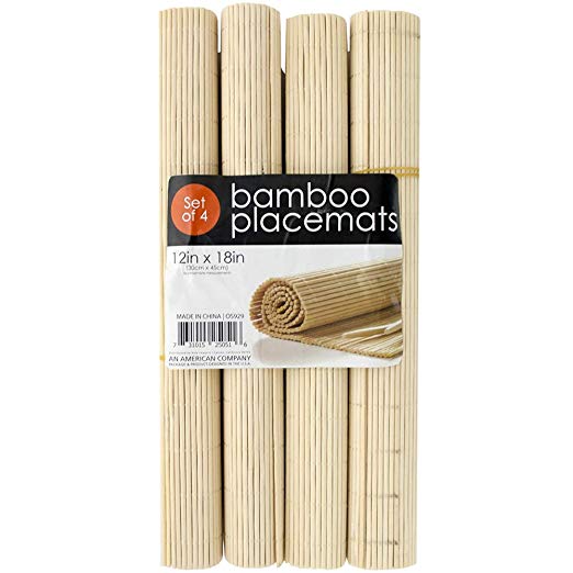Kole Imports 4-Pc Roll-Up Natural Bamboo Placemats Set