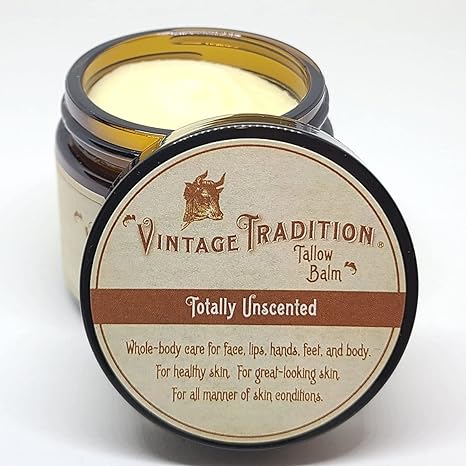 Beef Tallow Balm for Skin Care – Unscented, All Purpose Balm for Sensitive Skin Heals and Hydrates with Olive Oil   Tallow from Grass-Fed Cows – Beef Tallow for Skin by Vintage Tradition, 2 fl. oz.