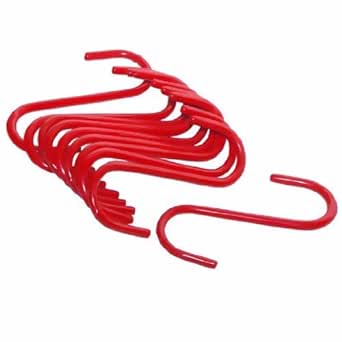 Wideskall® 5" inch Metal S Shaped Type Utility Hooks with Red PVC Coated Hanging Hooks (Pack of 60)