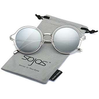 SojoS Round Polarized Sunglasses Metal Frame Flat Lens Unisex Glasses SJ1058