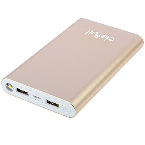 Elefull Big Light Thin Power Bank 10000mAh Portable Battery Case Charger Pack Charge Iphone Samsung Htc Moto Nokia Huawai Smart Phone Camera Music and More (Gold)