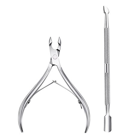 Cuticle Nipper with Cuticle Pusher- Professional Grade Stainless Steel Cuticle Remover and Cutter - Durable Manicure and Pedicure Tool - Beauty Tool Perfect for Fingernails and Toenails