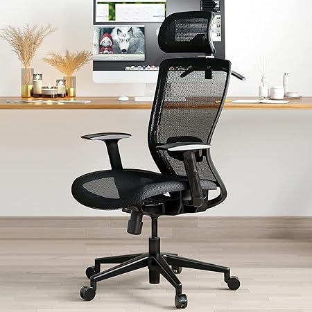 FLEXISPOT OC3D Ergonomic Executive Mesh Office Chair Swivel Height Adjustable Seat Headrest Armrest Lumbar Support Caster Wheels Task Chair Black Mesh Seat Computer Office Desk Chair (Black)