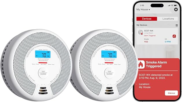 X-Sense Wi-Fi Smoke and Carbon Monoxide Alarm with Replaceable Battery, Smart Smoke and CO Alarm for Home Compatible with X-Sense Home Security App, SC07-WX, 2-Pack