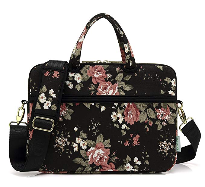 kayond Black Chinese Rose Canvas Fabric 14 inch Shoulder Bags