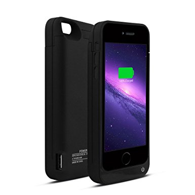 YHhao for iPhone 5s Charger Case, iPhone 5 Battery case , 4200mah External Battery Bank with Kick Stand for Apple iPhone 5s/5, Full Body Protection (no cable included) (Carbon)