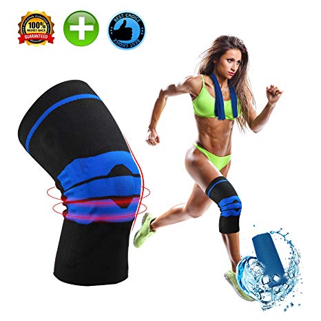 Knee Brace for Women and Men, Gel Non-Slip Knee Compression Sleeve Support with A Cooling Towel for Arthritis Joint Pain, Meniscus Tears, ACL,MCL Injuries, Exercise,Running and Gym (Large)