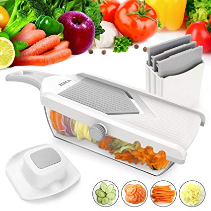 ZERLA Adjustable Mandoline Slicer, Grater & Julienne Slicer Cutter for Vegetable, Fruit, Onion, and Cheese (White)