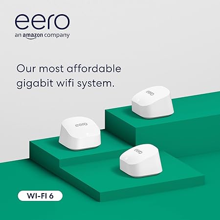 Amazon eero 6  dual-band mesh Wi-Fi 6 system, with built-in Zigbee smart home hub and 160 MHz client device support (3-pack)