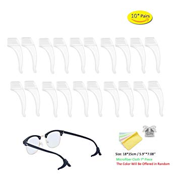 SMARTTOP Anti-Slip Eyeglass Ear Grips Hook, Comfortable Silicone Elastic Eyeglasses Temple Tips Sleeve Retainer, Prevent Eyewear Sunglasses Spectacles Glasses Slipping,10 Pairs (Clear)