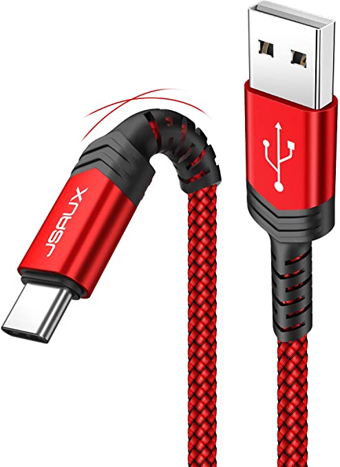 USB Type C Cable 5A, JSAUX (2-Pack/0.5M 2M) Super Charge Fast Charging USB C Charger Nylon Braided for Huawei P30, P30 Pro, P20, P20 Pro, P20 Lite, Mate 30 Pro Mate 20 Mate 10 Pro, P10 P9 Plus (Red)